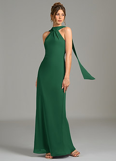 Azazie Cassiana Bridesmaid Dresses Dark Green Mermaid Pleated Chiffon Dress image1