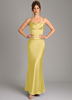 Azazie Reverie Bridesmaid Dresses Canary Mermaid Corset Stretch Satin Dress image3