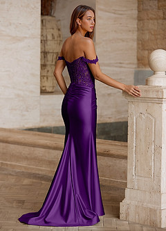 Wrentino Grape Embroidered Appliqué Satin Prom Dress image5