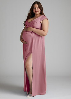 Azazie Allessia Maternity Bridesmaid Dresses A-Line Pleated Stretch Satin Floor-Length Dress image8