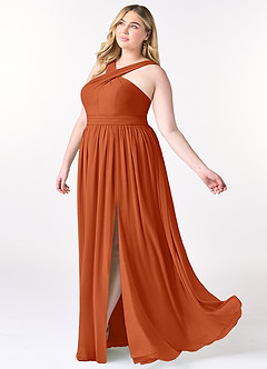 Azazie Elvira Robes de demoiselle d'honneur Robe Trapèze en Mousseline de soie Plissée Orange Brûlée image9