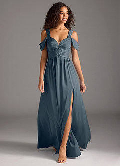 Azazie Lianne Jurken voor bruidsmeisjes Jurk van Stretch Satijn met A-Lijn Off the Shoulder Schemering image2