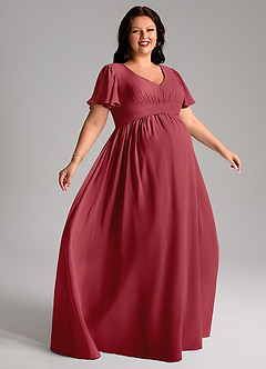 Azazie Verna Maternity Bridesmaid Dresses A-Line V-Neck Ruched Chiffon Floor-Length Dress image9