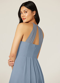 Azazie Sarah Bridesmaid Dresses Dusty Blue Empire Pleated Chiffon Dress image7