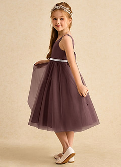 Azazie Firefly Blumenmädchenkleider A-Linie Schleifen Matte Satin Kleid Espresso image4