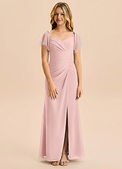 Azazie Indy Junior Powder Pink Sheath Ruched Chiffon Dress image5