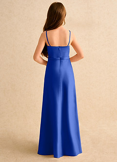 Azazie Fishie Girls Formal Robe Demoiselle D'honneur Fillette Robe Trapèze en Mat Satiné Bleu Roi image7