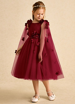 Azazie Staria Robe Demoiselle D'honneur Fillette Robe Princesse en Tulle Rayé Bourgogne image5