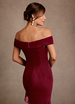 Azazie Billings Moeder van de bruid jurken Zeemeermin Jurk van flueel Off the Shoulder Bourgondië image6