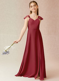 Azazie Everett Junior Pomegranate A-Line Chiffon Dress image2