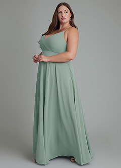 Azazie Amani Bridesmaid Dresses Silver Sage A-Line Pleated Chiffon Dress image11