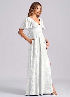 Azazie Kimber Bridesmaid Dresses White A-Line with Pockets Floral Burnout Dress image3