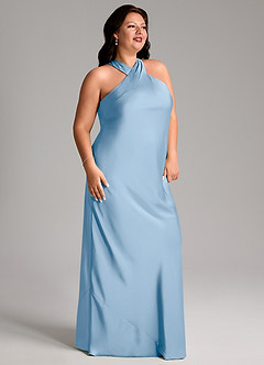 Azazie Doretta Bridesmaid Dresses Powder Blue Mermaid Pleated Stretch Satin Dress image9