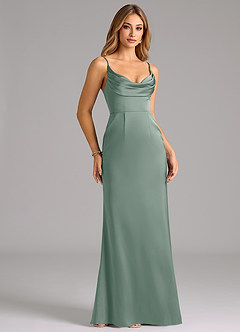 Azazie Aimee Robes de demoiselle d'honneur Robe Trapèze en Satin extensible Décolleté en cœur Sauge D'argent image3
