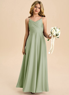 Azazie Bug Junior Linia A Pofałdowany Satyna elastyczna Długość podłogi Młodsza druhna Sukienka image6