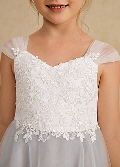 Azazie Momo Flower Girl Dresses Ivory Frost A-Line Lace Dress image6