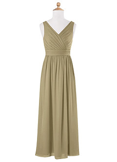 Azazie Kora Junior Moss Green A-Line Pleated Chiffon Dress image5