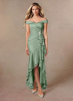Azazie Billings Kleider für die Brautmutter Meerjungfrau-Linie Schulterfrei Stretch-Satin Kleid Matcha image5