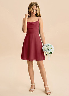 Azazie Bear Junior A-Linie Plissee Chiffon Kleid Granatapfelrot image3
