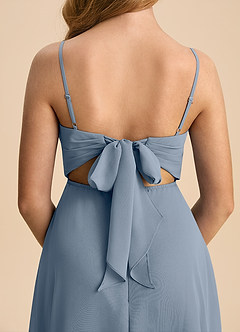 Azazie Shale Junior Linia A Ukłon Szyfon Długość podłogi Młodsza druhna Sukienka image7