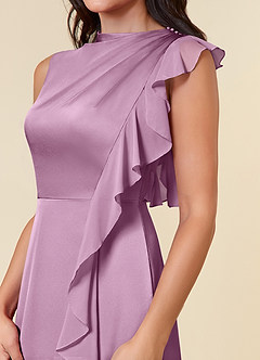 Azazie Narine Mother of the Bride Dresses Wisteria A-Line High Neckline Pleated Stretch Satin Dress image4