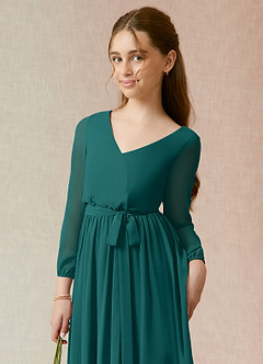 Azazie Angelica Junior A-Linie Plissee Chiffon Kleid Pfau image6