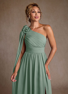 Azazie Lancaster Mère de la mariée Robes Robe Trapèze en Mousseline de soie Une épaule Sauge D'argent image6