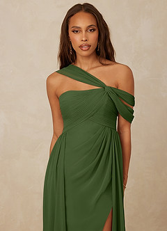 Christian Siriano Bridal for Azazie 1014 Robes de demoiselle d'honneur Robe Trapèze en Mousseline de soie Épaule décolletée Olive image15