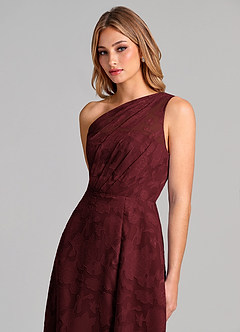 Azazie Phaedra 신부 들러리 드레스 A라인 한쪽 어깨 플로럴 번아웃 바닥 길이 드레스 image7