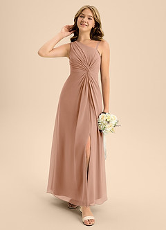 Azazie Brooke Junior Abito A-Line in Chiffon Spacco Laterale Champagne Rosa image1