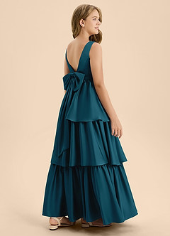 Azazie Meadowyn Junior Abito A-Line in Raso Elasticizzato Fiocco Blu Inchiostro image6