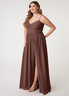 Azazie Zeya Bridesmaid Dresses Espresso A-Line V-Neck Pleated Chiffon Dress image8