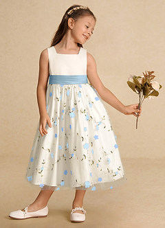 Azazie Pollie Flower Girl Dresses Sky Blue Sky Blue A-Line Bow Tulle Dress image5