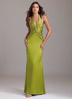 Azazie Valerie Suknie dla druhen Syrena Pofałdowany Satyna elastyczna Do ziemi Sukienka image1