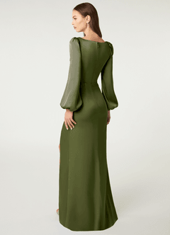 Azazie Mel Bridesmaid Dresses Olive Sheath Long Sleeve Stretch Satin Dress image4