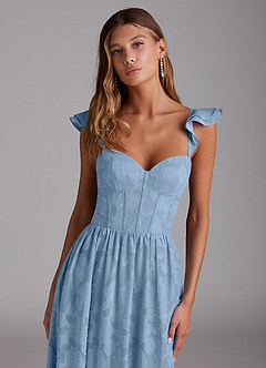 Azazie Denisse Bridesmaid Dresses Powder Blue A-Line Ruched Floral Burnout Dress image5