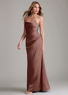 Azazie Lucille Bridesmaid Dresses Espresso Mermaid Strapless Stretch Satin Convertible Dress image3