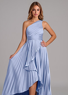 Azazie Lyrica Bridesmaid Dresses Ice A-Line One Shoulder Stretch Satin Dress image4