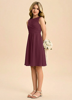 Azazie Skyla Junior Linia A Pofałdowany Szyfon Mini Młodsza druhna Sukienka image4