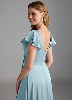 Azazie Omari Brautjungfernkleider A-Linie Stretch-Satin Kleid Stimmungsvolles Blau image3