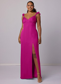 Barbie ♥ Azazie Bridesmaid Dresses Fuchsia Sheath Stretch Satin Dress image17