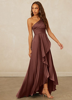 Christian Siriano Bridal for Azazie 1008 Bridesmaid Dresses Espresso A-Line One Shoulder Stretch Satin Dress image4