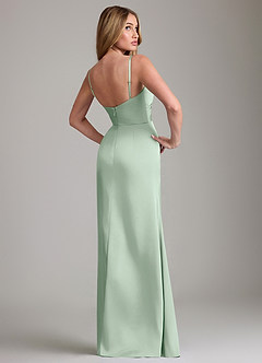 Azazie Danelle At-home Try On Dresses Agave Sheath Pleated Stretch Satin Dress image2