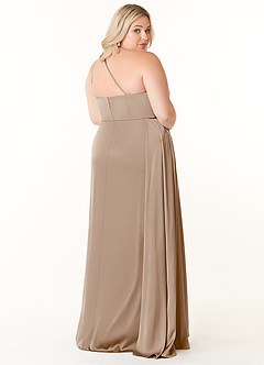 Azazie Maron Brautjungfernkleider A-Linie Eine Schulter Stretch-Satin Kleid Taupe image9