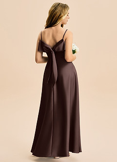 Azazie Isolde Junior Linia A Pofałdowany Satyna elastyczna Długość podłogi Młodsza druhna Sukienka image1