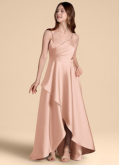 Azazie Prisha Junior Robe Trapèze en Satin extensible Plissée Or Rose image4