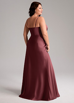 Azazie Lidia Jurken voor bruidsmeisjes Jurk van Stretch Satijn met Zeemeermin Zijsplit Merlot image13