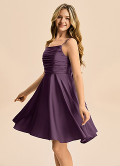 Azazie Miko Junior Linia A Pofałdowany Satyna elastyczna Mini Młodsza druhna Sukienka image7