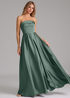 Azazie Lucienne Bridesmaid Dresses Sea Moss A-Line Strapless Stretch Satin Convertible Dress image8