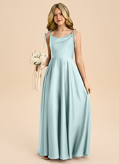 Azazie Popsy Junior Sea Glass A-Line Bow Stretch Satin Dress image5